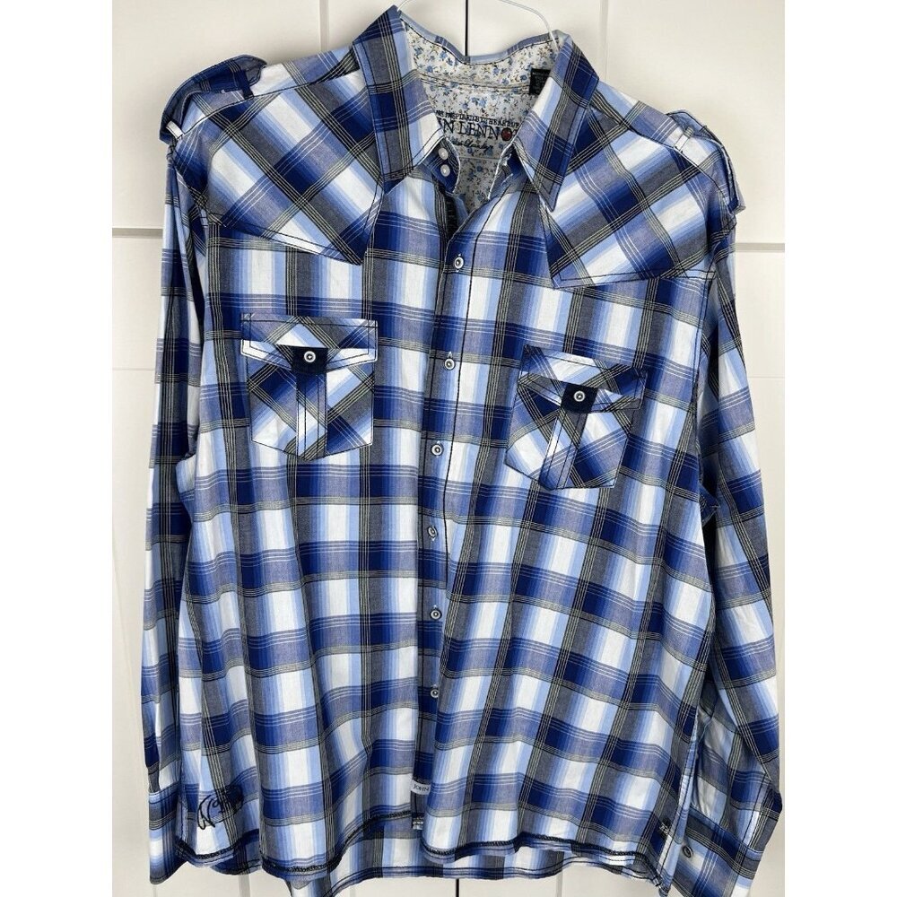 English Laundry John Lennon Men's 3XL Plaid Shirt Long Sleeve Floral Flip Cuff